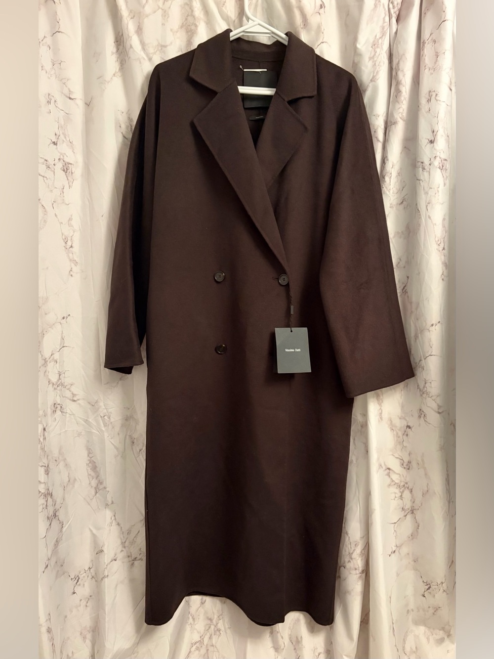 Massimo Dutti Dark Brown Double-Breasted Wool Pea Coat
